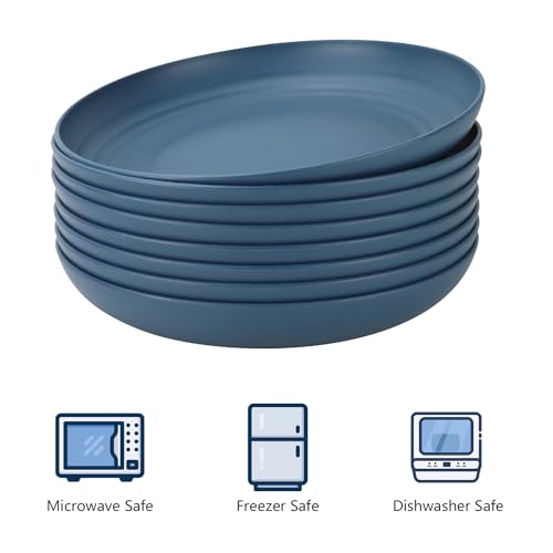 Image of Homienly Dinner Plates Set, Alternative to Plastic Plates,Wheat Straw Plate Set of 8,Lightweight Microwave and Dishwasher Safe Plate,Unbreakable Salad Plates for Kitchen, Camping (Blue,10 inch)