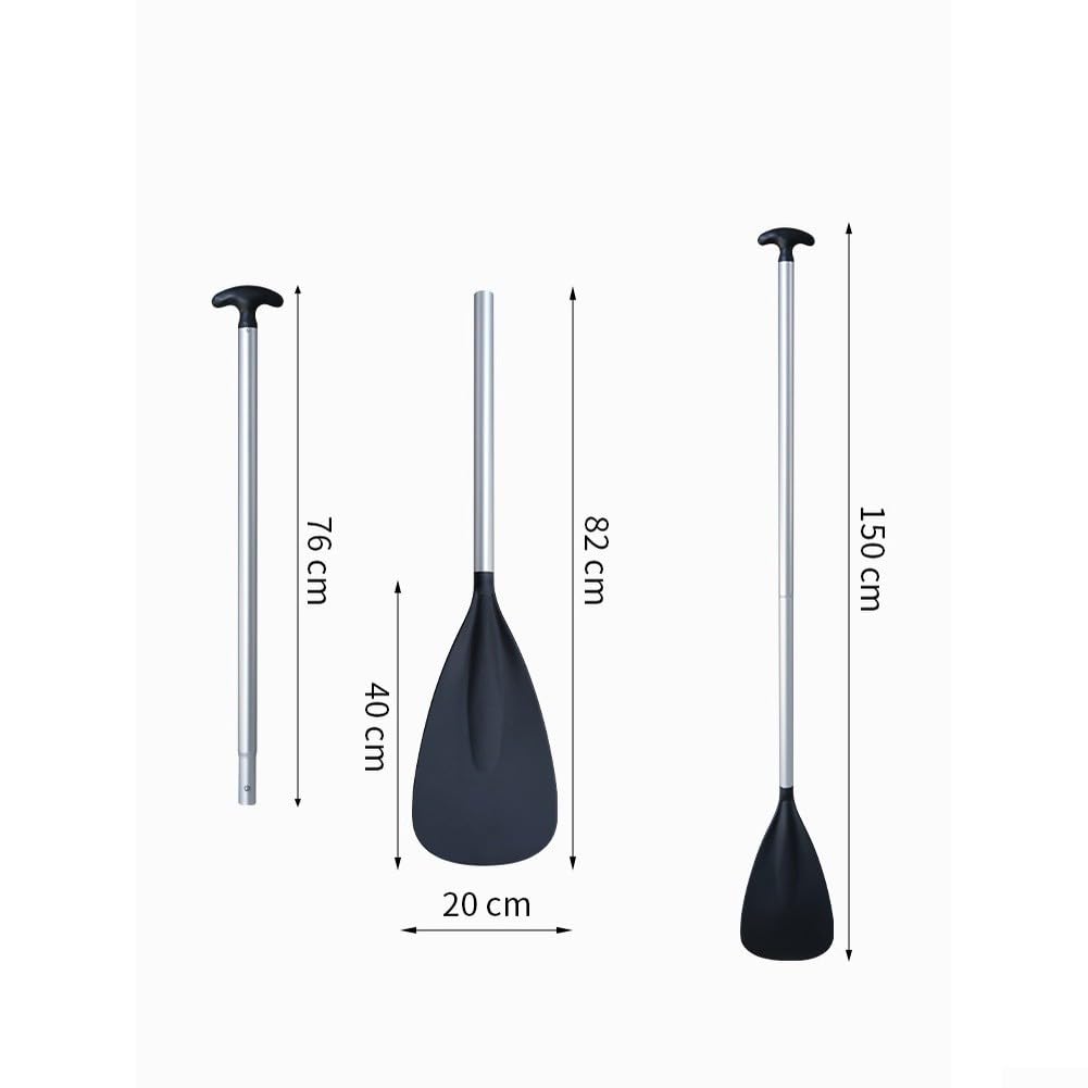 Kajak-Paddel aus Aluminiumlegierung, 150 cm, zweiteiliges Design mit Nylon-Klinge und T-Griff für Rafting, Kanu, Angeln, Driften, Schwarz