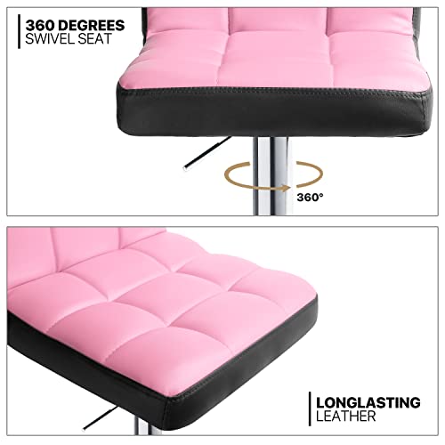 Monibloom Adjustable Bar Stools Set Of 2 Modern Pu Leather Counter Height Barstools With Swivel Seat And Footrest For Pub Cafe Chairs, Pink/Black #TOP5