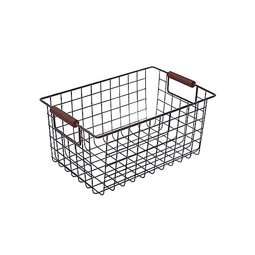 スチール製バスケット ワイヤーバスケット 木柄ト スパイスボックス かご スタッキング 収納 積み重ね フレーム おしゃれ アイアン キッチン 収納ボックス 収納棚 小物入れ/洗濯/キャンプ (ブラック,14*20*30cm)