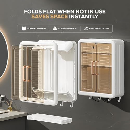 Image of Freshmage Bathroom Cabinet with 2 Doors - Wall Mounted Storage Cabinet for Bathroom Essentials, Skincare & Makeup | Bathroom Shelf & Organizer Cabinet for Home, 3 Layer (White)