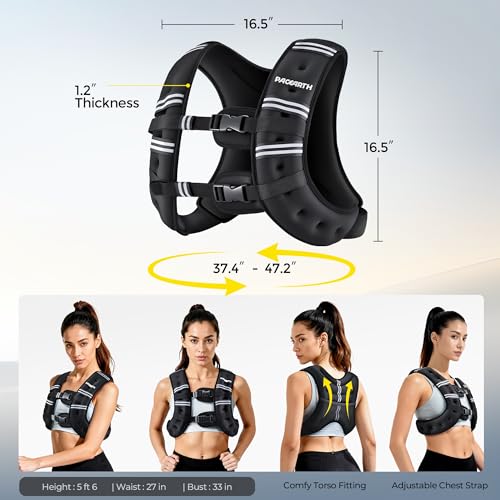 Image of PACEARTH Weighted Vest,6lb /8lb /10lb /12lb /16lb /20lb /25lb /30lb Weight Vest with Reflective Stripe, Body Weight Vests for Women, Men, Weight Loss Workout, Strength Training, Running, Walking, Jogging