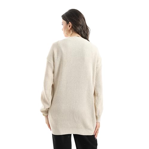 Andora Turned Down Plain Self Pattern WOMEN Sweater off white_ One Size