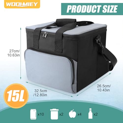 Image of 15L Portable Electric Cooler Bag,Car Cooler Watertight Liner Bag, Soft Sided Thermoelectric Travel Cooler with Shoulder Strap, Storage Pocket & DC 12V Plug in for