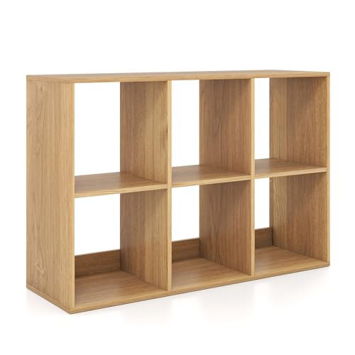 CASART Cube Storage Unit, Open Shelf Bookcase with Anti-Tipping Kits, Modern Compact Display Bookshelf for Living Room Study Office (Natural, 6-Cube: 104 x 33 x 70cm)