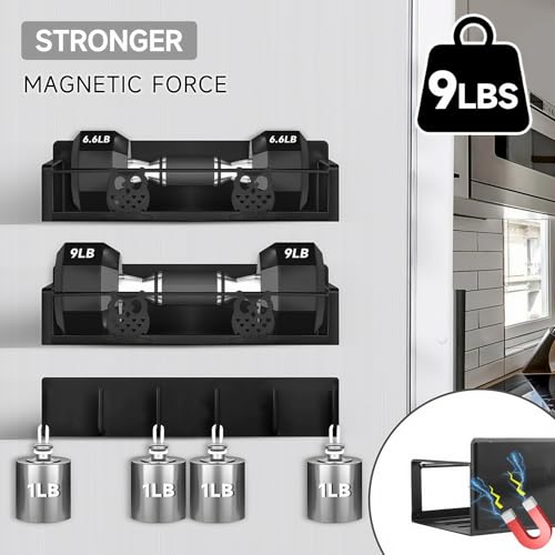 Image of Magnetic Spice Rack for Refrigerator,Spice Organizer for Kitchen,Seasoning Organizer Rack,Magnetic Shelf with Hooks,Strong Magnet,Moveable,No Drilling(3 Pack,Black,Owl)