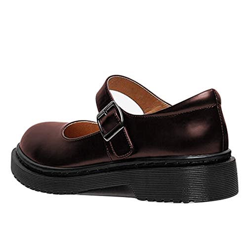 Image of YDN Women Classic Round Closed Toe Mary Jane Flats Platform Adjustable Single Ankle Strap Buckle Comfy Cute Pump Leather Patry Cosplay Girls Dress Shoe Size 4-16
