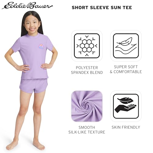 Image of Eddie Bauer Girls' Swim UPF 50+ Short Sleeve Sun Tee Rash Guard Shirt