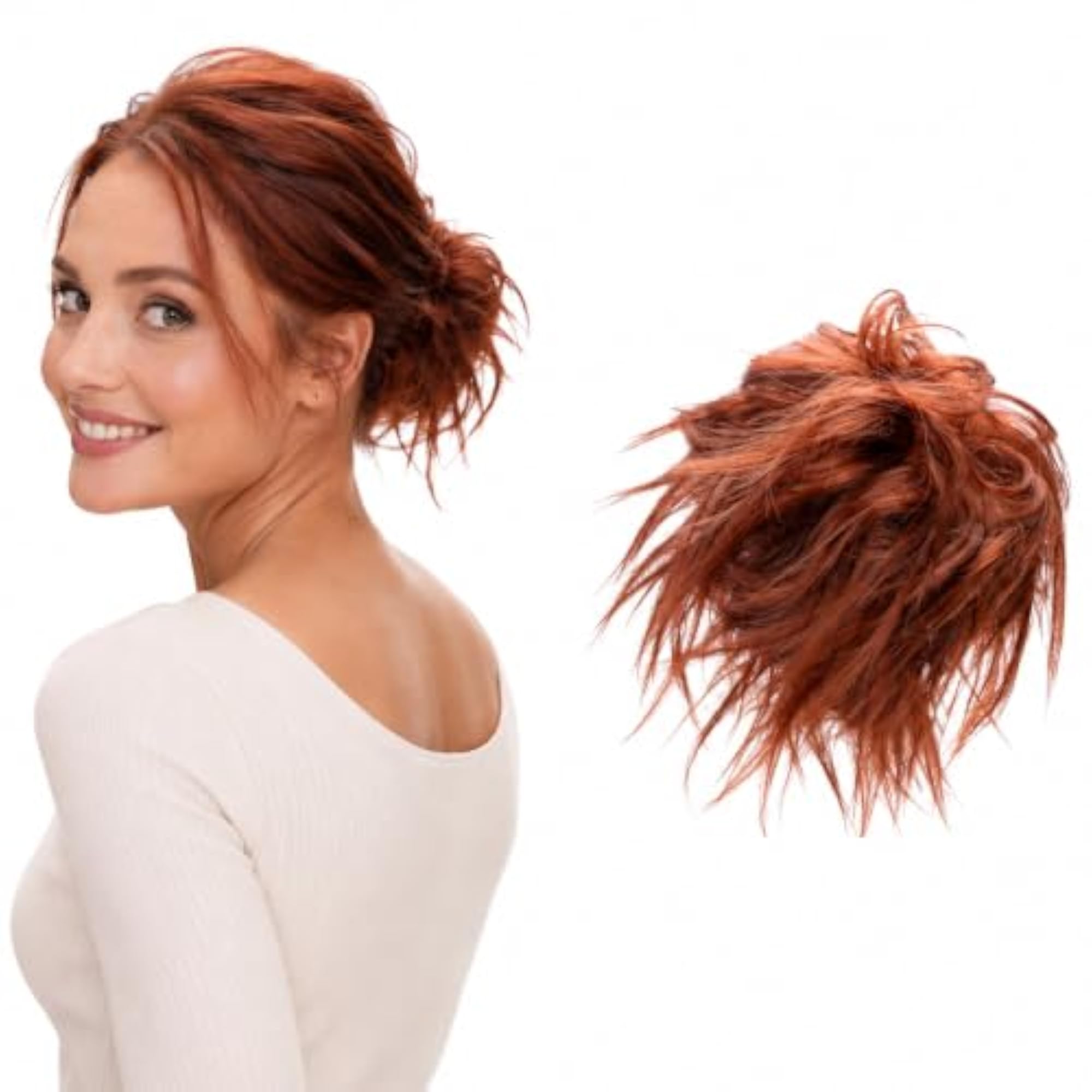 Copper Brown Hairpiece Rubber Scrunchie for Messy Bun