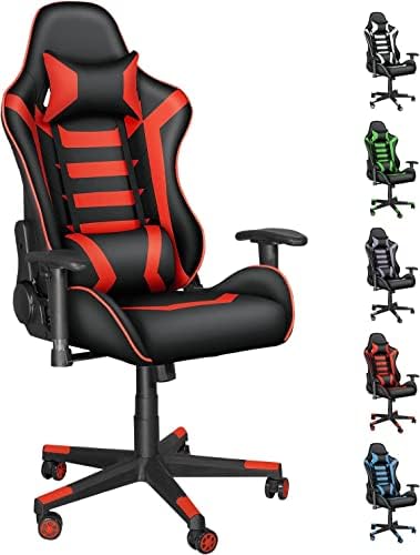 Dvenger Video Game Chairs, Ergonomic Office Chairs, Leather Reclining High Back Computer Office Chair Swivel with Lumbar Support Headrest Comfortable Gaming Chairs for Adults Gamer Teens, Red