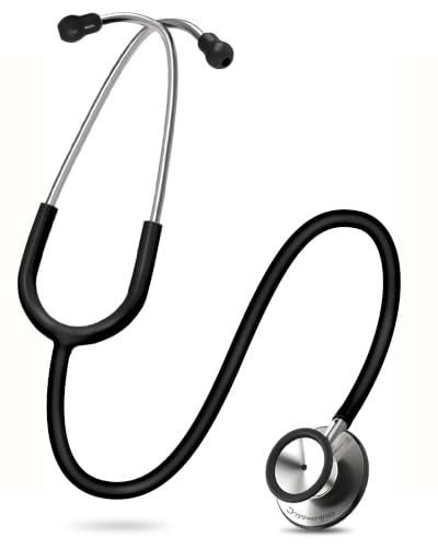 Image of FriCARE Dual Head Stethoscope - Stethoscopes for Nurses, Medical Nursing Students, Paramedics /EMT /LVN /VNA Backup - FSA /HSA Eligible Estetoscopio, Smooth Black Tube, Stainless Steel Chestpiece