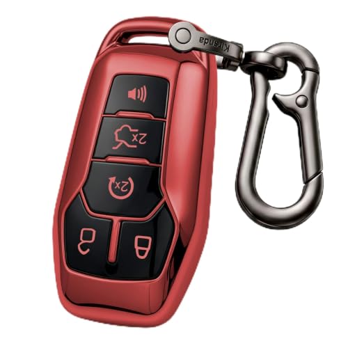 Kirsnda for Ford and for Lincoln key fob cover case,with keychain fit Explorer Mustang Edge Fusion MKZ MKC Smart Remote Vehicle Accessories,Soft TPU key case,5 Buttons(Red)