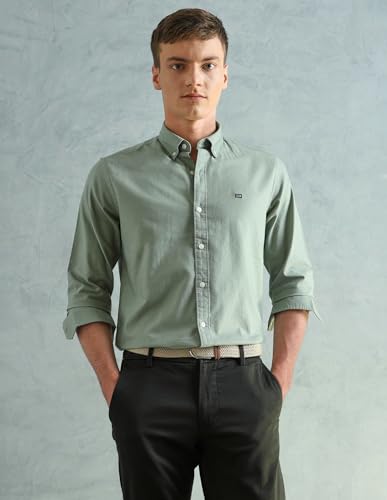 Image of Arrow Sport Solid Slim Fit Cotton Shirt for Men - Full Sleeve Mens Casual Shirts