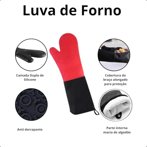 Luva Térmica VERMELHO De Forno E Fogão Para Cozinha Em Silicone X-MATTE + Abridor Carta Inox