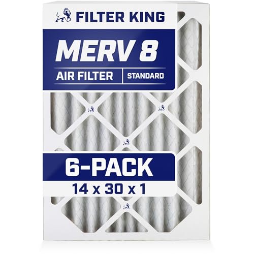 Image of Filter King 14x30x1 Air Filter MERV 8, AC Furnace Filters (6-Pack) | Dust & Allergy Control (Actual Size: 13.5 x 29.5 x .75)