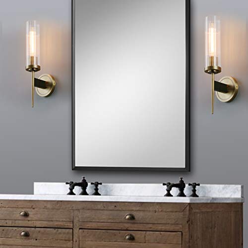 Phansthy Bathroom Vanity Light Antique Brass 1-Light Wall Sonce With Mini2.8 Inches Cyclinder Glass Canopy(One-Light) #TOP5