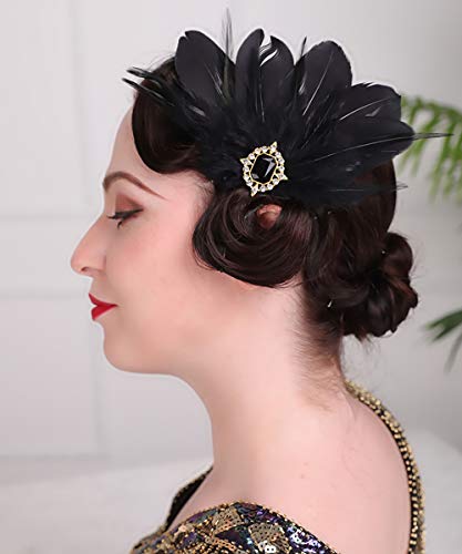 Pinza para cabello estilo años 20 con plumas negras y cristales miniatura 4