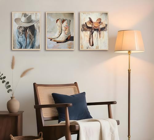 Image of FJKLRP 3Pcs Cowgirl Canvas Wall Art 16x24 inches Unframed