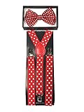 Men Women Red Polka Dot BOW TIE SUSPENDER COMBO SET Tuxedo Wedding