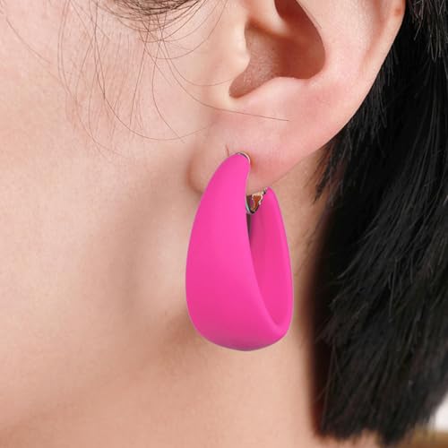 Chunky Clip On Hoop Earrings for Women Detachable Wide Statement Earring Non Pierced 80s 90s Fashion Accessories Vintage Neon Party Jewelry Outfit2