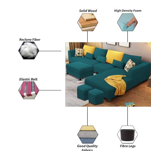 Image of Casaliving Minta RHS 8 Seater L Shape Sofa Set with Center Table for Living Room (Pine Fabric) Premium Fabric Sofa Set for Living Room | Hall