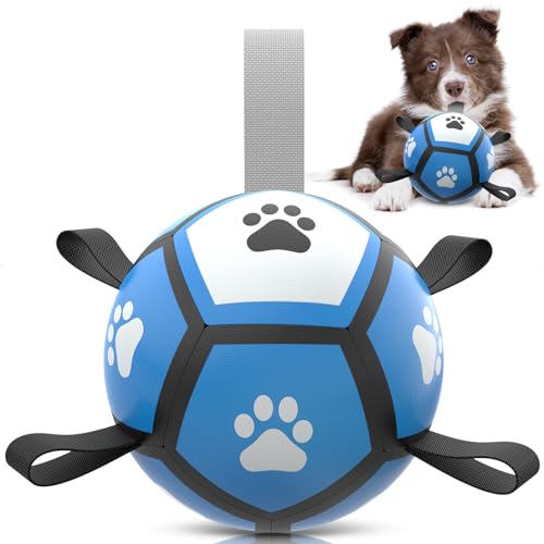 QDAN Tether Tug Outdoor Dog Toy, Durable Interactive Dog Toy with Adjustable Pole, Outdoor Toys for Dogs, Soccer Ball, Self-Play & Tug of War Toy for Small Medium Large Dogs Tether Tug Dog T