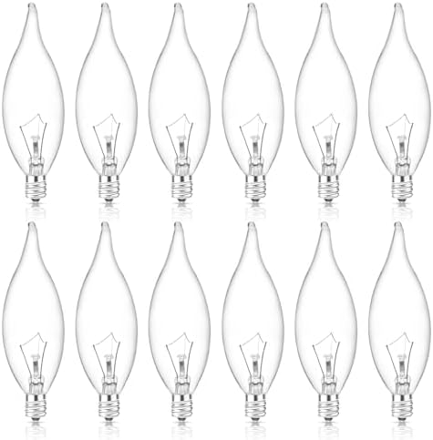 60W Candelabra Light Bulbs, E12 B10 Clear Candle Base Bulb with Warm White 2700K, 600 Lumen Dimmable, 120V Incandescent Chandelier Light Bulbs for Pendants, Ceiling Fan, Wall Sconces (12-Pack)