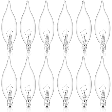 60W Candelabra Light Bulbs, E12 B10 Clear Candle Base Bulb with Warm White 2700K, 600 Lumen Dimmable, 120V Incandescent Chandelier Light Bulbs for Pendants, Ceiling Fan, Wall Sconces (12-Pack) Cover
