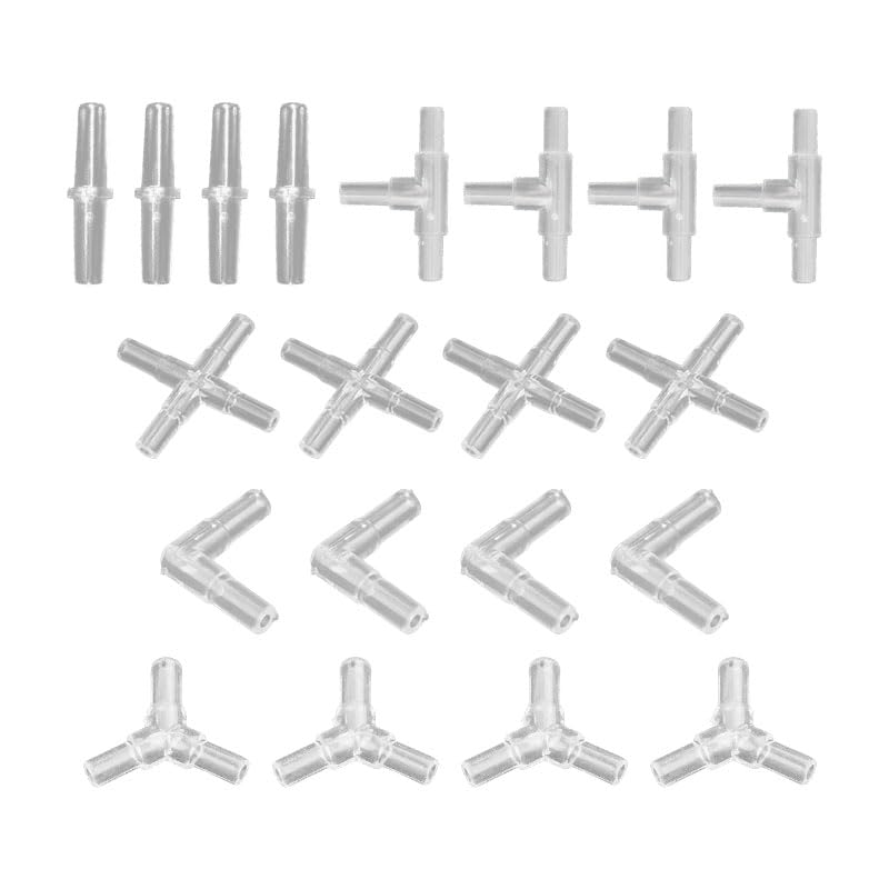 Nikovoke 20 Pcs Aquarium Airline Tubing Connectors, Plastic Air Valve, Transparent Tee and Straight Splitters for Fish Tank, Drip Irrigation System