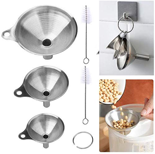 Entonnoirs en métal 3 en 1,Entonnoir en acier inoxydable pour le remplissage de bouteilles,petit ensemble d'entonnoirs de cuisine avec 2 brosses de nettoyage pour le transfert d'ingrédients liquides Cover