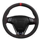 Universal Car Suede Steering Wheel Cover for Women and Men,Stitch On Wrap Car Interior Standard Size 14.5-15 Inch,Black and Red Microfiber Leather