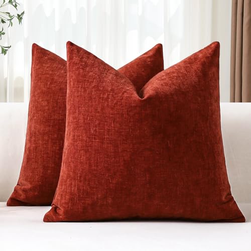 Image of JOTOM Set of 2 Cushion Covers 50x50 cm Soft Chenille Rust Decorative Throw Pillow Covers 20x20 Inch Square Cushion Case Solid Pillowcases for Couch Sofa Living Room Bed Home Decor (Rust)