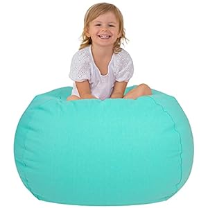 Aubliss Stuffed Animal Bean Bag Storage Chair, Beanbag Covers Only for Organizing Plush Toys, Turns into Bean Bag Seat for Kids When Filled, Medium 32″-Canvas Solid Aqua