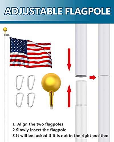 Kese 25Ft Sectional Flag Pole Kit, Heavy Duty Residential In-Ground Flagpole, Outdoor Inground Thicken Adjustable Height Aluminum Pole, Golden Ball Top, 3X5 Usa Flag, For Residential (25Ft, Silver) #TOP2