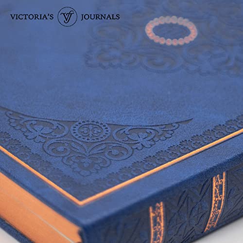 VICTORIA'S JOURNALS Skórzany dziennik vintage, twarda okładka, notatnik w linie stary wyglądający pamiętnik podróżny (granatowy, B6)