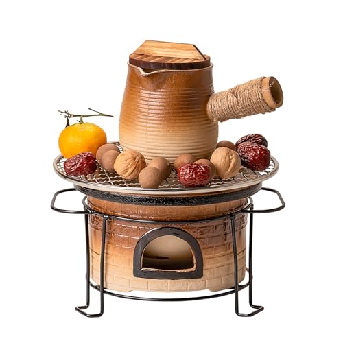 Barbecue Au Charbon De Bois Avec ThéIèRe, Barbecue Hibachi Portable D'IntéRieur Et D'ExtéRieur Avec Grille En Treillis MéTallique, PoêLe à Charbon De Bois En Argile De Table, Barbecue Japonais(Small)