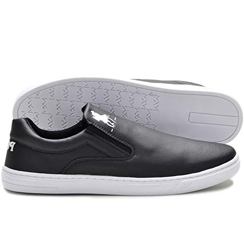 Tênis Slip On Casual Polo Masculino Solado Tr Confort + Boné Cor:Preto;Tamanho:40