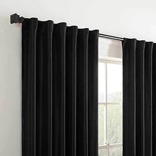 Eclipse Fresno Modern Blackout Thermal Rod Pocket Window Curtain For Bedroom (1 Panel), 52 In X 84 In, Black #TOP2
