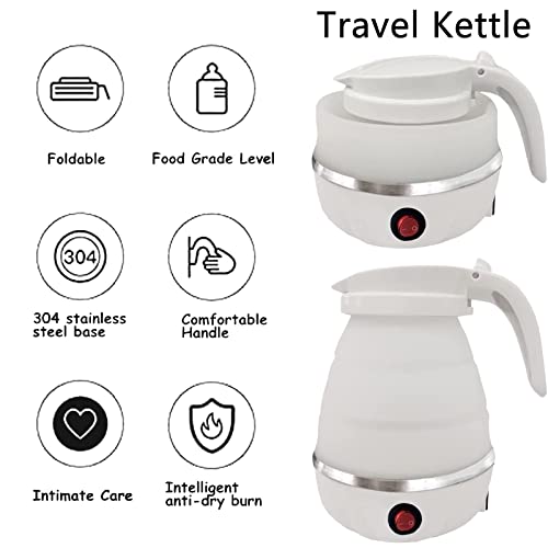 Travel Kettle Electric Small Foldable Portable Kettle,Food Grade Silicone Collapsible Heating Water Boiler Tea Pot For Camping,Easy For Storage With Separable Power Cord (White) #TOP2
