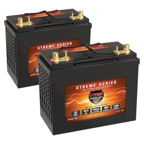 Qty 2 VMAX XTR12-155 Vmaxtanks AGM Deep Cycle Batteries SLA Rechargeable Battery for use with Pv Solar Panels Smart Chargers Wind Turbine and Inverters