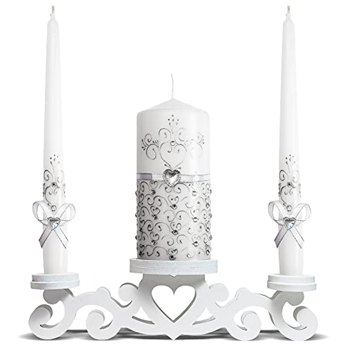 Unity Candles for Wedding Ceremony Set - 3 Pcs 6\" Pillar & 2 10\" Tapers Candles - Unity Decorative Wedding Candle White Ceremonial Candles - Wedding Table Centerpiece - Velas Decorativas para Boda