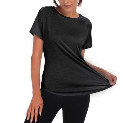 Jlowesun Camiseta Deportiva Mujer Suelta, Ligera, Transpirable, Funcional, Malla Trasera, Camisetas Deportivas para Mujer, Cuello Redondo, Adecuadas para Fitness, Correr, Yoga, Camiseta Casual