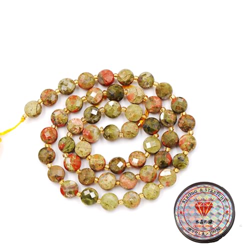 Fukugems Cuentas de piedras preciosas para la fabricación de joyas, cuentas redondas planas con superficie de piedra natural unakite 6mm