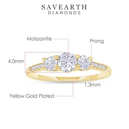 18K Gold Plated Moissanite Diamond Round 3-Stone Ring | Engagement Style Ring for Women | Promise Ring for Her (0.45 Ctw)2