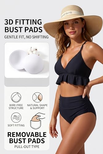 Image of Tempt Me Women High Waisted Ruffle Bikini Set Two Piece Swimsuits Flounce Tummy Control Bathing Suit