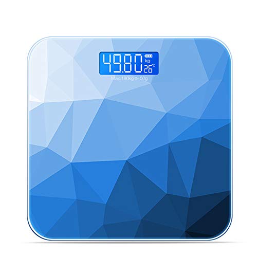 Balance en verrePèse-personne numérique pour salle de bain, balance électronique numérique à LED bleue pour un pesage précis, dégradé de couleur, conception graphique géométrique, plate-forme en verre