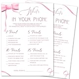 ZSHFMY Pink Bow Baby Shower Games, What's in Your Phone Game Cards, 30 Double-Sided Game Cards, Baby Shower Games Activity Gender Reveal Party Supplies -p13