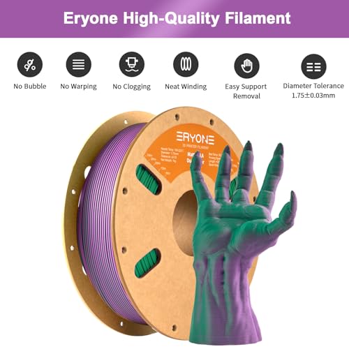 Image of ERYONE Matte Dual Color PLA Filament 1.75 mm for 3D Printers,Accuracy + /- 0.03mm,1kg / Spool(2.2lbs), Matte Red Purple&Green