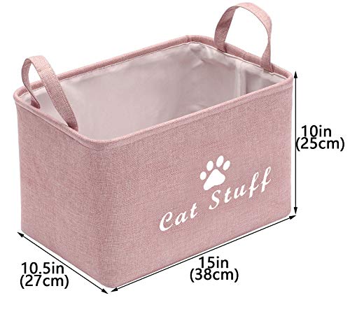 Morezi Cat Toy Box Baskets Storage Small Collapsible pet Toys bin with Handles, Perfect for Collect pet chew Rope, Blankets, leashes and Diaper - Cat - Pink - L - Thumbnail 7