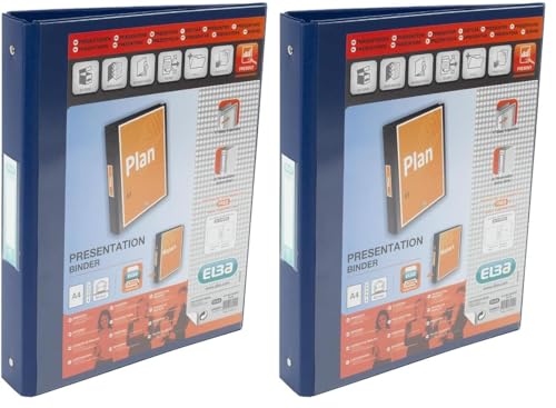Image of Elba A4 4 O-Ring Binder, 25mm Capacity, 30mm Spine, Presentation Folder with Customisable Cover, Portrait, Blue (Single) (Pack of 2)